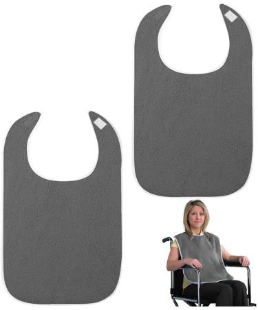 2pcs Adult Bibs for Elderly Washable Feeding Adult Bib with Crumb Catcher Waterproof Clothing Protectors Grey - Buy Online on GoSupps.com