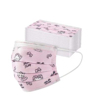 Kids 3 Ply Disposable Face Masks - 50PCS Pink Cat Print | Earloop Children's Protective Mask - Buy Online on GoSupps.com