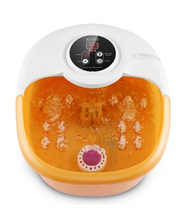 Foot Spa Bath Massager with Heat,Vibration,Bubbles,14 Shiatsu Massage Plates,Pumice Stone,Digital Temperature Control,Relieve Foot Fatigue for Home Office Use (Orange)