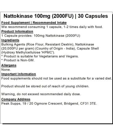 Nattokinase 100mg (2000FU) Capsules - Natto - Soybean (30 Capsules) 30 count (Pack of 1) - Buy Online on GoSupps.com