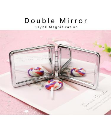 Reabhpy Compact Mirror  Quicksand Pocket Mirror Square with Blingbling Diamond Foldable Fashion Hand Mirror 1X/2X for Purses and Travel Women Girls Gifts (Pink) Pink-square - Buy Online on GoSupps.com