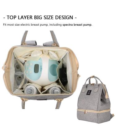 Double Layer Breast Pump Backpack with Cooler & Moistureproof Bag - Grey, USB Charging Port - Ideal for Outdoor Working Moms - Buy Online on GoSupps.com