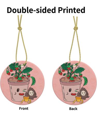 YYHHAOFA Sunflower Seeds and Strawberries Picture Christmas Ceramic Round Pendant Decoration - Festive Hanging Ornament for Stores and Homes -2.9 in - Buy Online on GoSupps.com