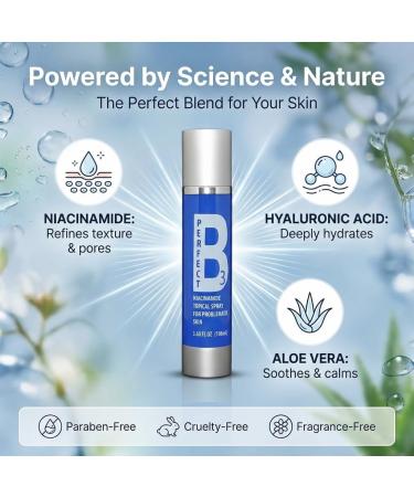 Perfect B3 Niacinamide Spray - Topical Mist with Hyaluronic Acid Glycerin Vitamin B3 and Aloe for Skin Clarity Texture & Hydration - Gentle Niacinamide Serum Alternative - 3.6 fl oz - Buy Online on GoSupps.com