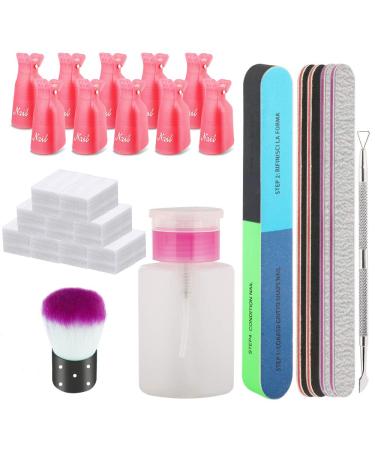 Nail Polish Gel Remover Tools Kit, YIMICOO 10pcs Nail Clips, 160ml Nail Polish Remover Bottle, 550pcs Cotton Pad, Triangle Cuticle Pusher, 4pcs 100/180 Nail Files, Buffer Blocks and Soft Brush