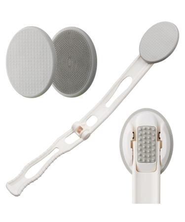 DOWMI Lotion Applicator for Back - 3-1 Foldable, Cream, Sunscreen, Ointment Applicator, 19" Long Handle, Body Massage Tool - 1 Body Brush Pad, 1 Lotion Pad Included White