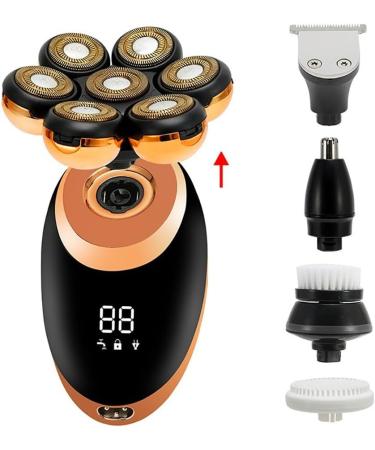 Buy 5 in 1 7D Rechargeable Head Shaver for Men - Golden Electric Razor Kit with USB & LED Display for Beard Ear Nose Hair Trimming - International Shipping Available - Buy Online on GoSupps.com