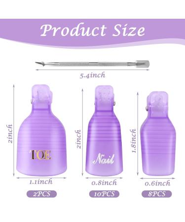 20 PCS Nail Polish Remover Clips Kit - Plastic Gel Polish Remover with Double Ended Metal Cuticle Pusher - Efficient Nail Polish Removal Tool in Purple - Buy Online on GoSupps.com