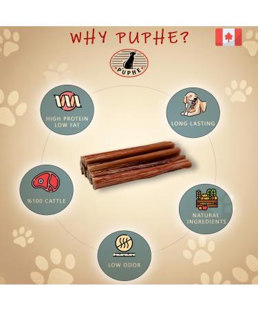 PUPHE - 6 Inch Natural Premium Long Lasting Bully Sticks for Dogs Low Odor One-Ingredient Fully Digestible %100 Beef Dog Chews for Dental Care (Standard 10 Pack) 6" Standard 10 Pack - Buy Online on GoSupps.com