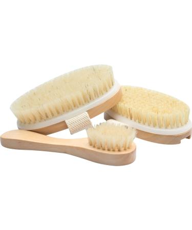 Essential Living: 3-Piece Dry Brushing Spa Kit - 1 Face Brush  2 Body Scrub Brushes and a Cotton Bag - Body and Skin Care for Exfoliation  Blood Circulation and Lymphatic System Stimulation Support