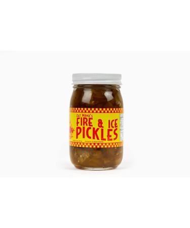 Fat Mama's Fire and Ice Pickles - Always Crispy Spicy and Sweet Pickles - Great with BBQs, Grilling, Sandwiches, Burgers & Everyday Meals - Made with Natural Ingredients 16 Oz. Glass Jar of Crispy Pickles - Made in USA