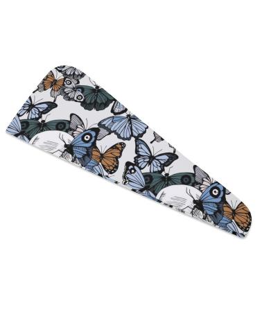 Skull with Butterfly Microfiber Hair Towel Wrap for Women 10 Inch X 26 Inch Super Absorbent Hair Turban with Button
