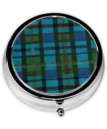 Buy Blue and Green Scottish Tartan Mini Round Pill Box | 3-Compartment Pill Organizer for Travel Home & Office | Portable Medicine Case - Buy Online on GoSupps.com