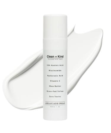 Clean + Kind Azelaic Acid 10% Face Cream with Niacinamide Vitamin C & Hyaluronic Acid Soothing Korean Skincare for Uneven Blemish-Prone Skin with Shea Butter & Grass-Fed Tallow