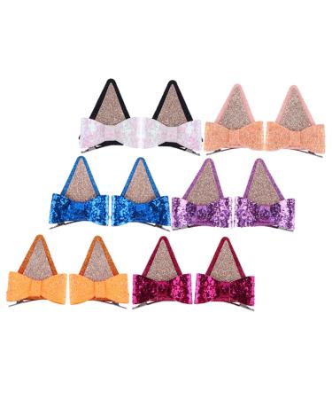 KONTONTY 6 Pairs Hair Bow Barrettes Kawaii Hair Clips Halloween Costume Supplies Sequin Bow Hair Pins Glitter Bowknot Hairpin Cat Ears Hair Clips Dog Ears Hair Pins Hair Barrettes Fabric
