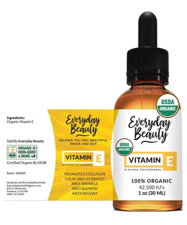 Organic Vitamin E Oil - D-Alpha Tocopherol USDA Certified 100% Pure and Natural 1 Fl Oz 42 500 IU - for Face  Skin and Nails - Reduce Wrinkles  Anti Aging  Lighten Dark Spots 1 Fl Oz (Pack of 1) - Buy Online on GoSupps.com