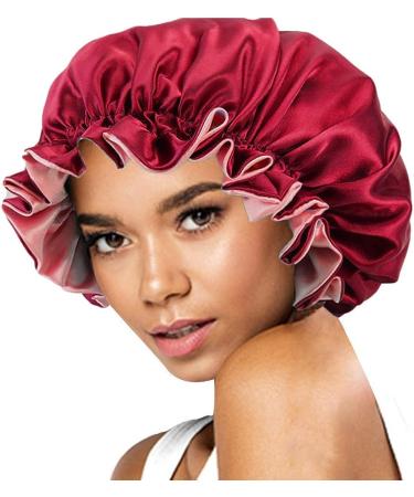 Double Layer Wine Red Satin Bonnet Cap for Women - Curly Hair Silky Bonnet Wrap for Sleeping - Buy Online on GoSupps.com