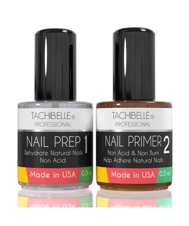 Tachibelle Professional Natural Nail Prep Dehydrate & Bond Primer, Nail Bond, Help Adhere Natural Nails for Acrylic Powder and Gel Nail Polish 0.5 oz Set of Nail Prep + Primer