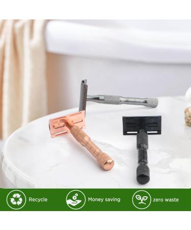 Buy Premium Safety Razor for Men & Women | Reusable Metal Single Blade Shaver - 10 Platinum Blades Included | Sustainable Gun Black Design - Buy Online on GoSupps.com