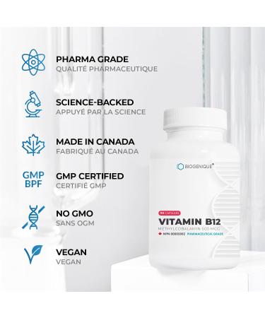 Biogenique Vitamin B12 - as Methylcobalamin Supports Energy Metabolism Nervous System Health Blood Cell Function and Methylation - 30 capsules Vitamin B12 Pharmaceutical grade Vegan Made in Canada - Buy Online on GoSupps.com