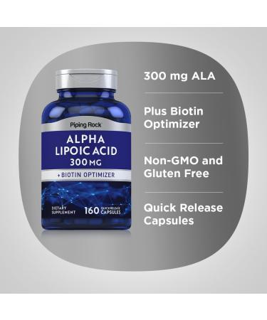 Piping Rock Alpha Lipoic Acid 300mg | Plus Biotin Optimizer | 160 Capsules | Non-GMO Gluten Free Supplement - Buy Online on GoSupps.com