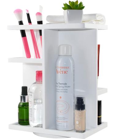 Spiretro Rotating Cosmetic Organizer - 360 Degree Carousel for Makeup & Toiletries - Wood Construction in White - Buy Online on GoSupps.com