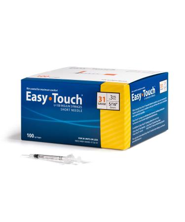 EasyTouch U-100 Insulin Syringe with Needle, 31G 0.3cc 5/16-Inch (8mm), Box of 100