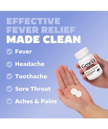 Genexa Kids Clean Pain & Fever Acetaminophen Chewables Dye Free 0% Artificial Additives Delicious Grape Flavor Chewable Medicine for Children 2-11 80 mg per Tablet 48ct (2 Pack) - Buy Online on GoSupps.com