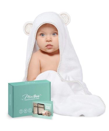 MINIBOO Organic Bamboo Baby Hooded Towel  Ultra Soft and Super Absorbent Baby Towels for Newborns, Infants and Toddlers  Suitable as Baby Gifts