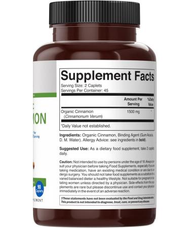 Brieofood Organic Cinnamon 1500mg | 45 Servings | Vegetarian & Gluten Free | 90 Tablets - Buy Online on GoSupps.com