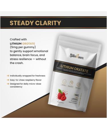 BiloRaux Lithium Orotate 5mg Gummies Premium Microdose Lithium Supplement for Calm Balance & Focus Natural Raspberry Flavour 90 Vegan Gummies Non-GMO Third-Party Tested - Buy Online on GoSupps.com
