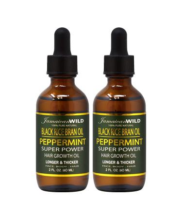 Jamaican Wild Black Rice Bran Oil Peppermint Super Power Hair Growth Oil 2oz (Pack of 2)