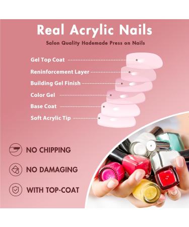 Buy KQueenest Ombre Pink Press On Nails | Short & Medium Square Gel Glue Nails | French Style Thick Acrylic Nails for Women - Perfect for Daily Wear & Events - Buy Online on GoSupps.com