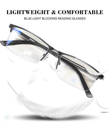KONHAGO Blue Light Blocking Reading Glasses for Men - Half Frame Metal Readers 2.0x - Anti Eyestrain/Glare/UV - 3 Black + 2 Gray - Spring Hinge Eyeglasses - Buy Online on GoSupps.com