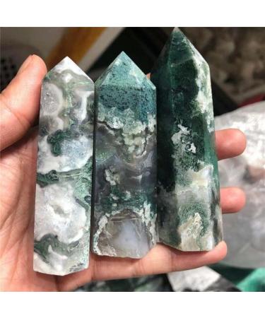 Double Happy Healing Crystal - Natural Green Moss Agate Quartz Point Tower (70-90mm) | Healing Crystals for Home Decoration & Unique Gifts - Buy Online on GoSupps.com