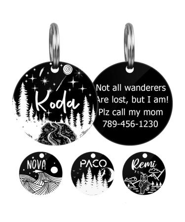 MYXGY Pet ID Tags, Customized Dog Name Tags, Personalized Cat Tags, Round Black Custom Stainless Steel Dog Tags, Engraved on Both Sides for Pets, White Laser Engraving Dog Collar Tag