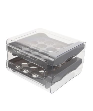 Generic Egg Storage Box Fridge Drawers Egg Tray for Home Wear-resistant Egg Drawer Organizer With Cover Grey 21.5x22.5x14cm