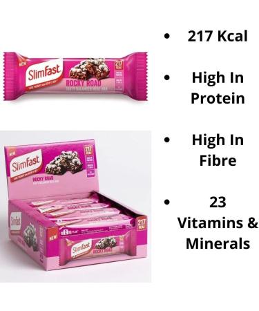 Slim Fast Rocky Road Meal Bars - 12 X 60g | High-Protein & Fiber Meal Replacement for Weight Loss | 217Kcal | 23 Vitamins & Minerals - Buy Online on GoSupps.com
