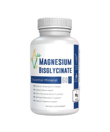 AlcheVita Magnesium BisGlycinate 200mg - Essential Mineral (60 Capsules) | Supports Relaxation Muscle Cramps Bone Health Tension and Stress Relief in Easy Digestion Formula