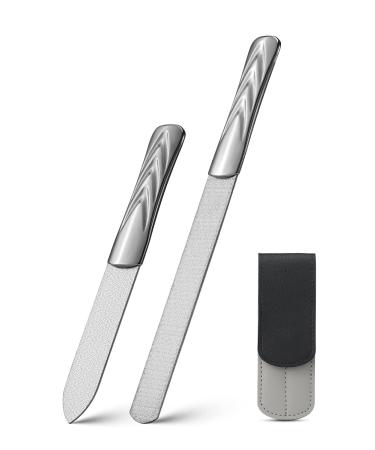 FVION Nail File Set - 2 PCS Professional Metal Nail Files Stainless Steel Nail File for Fingernails Toenails Double-Sided Nail File with Coarse and Fine Manicure Pedicure Tools - Large