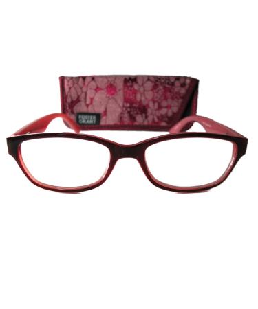 Foster Grant Carlee Burgundy Red Flower Womens Reading Glasses w/Case +1.25 Free Hard CASE + Microfiber Cloth