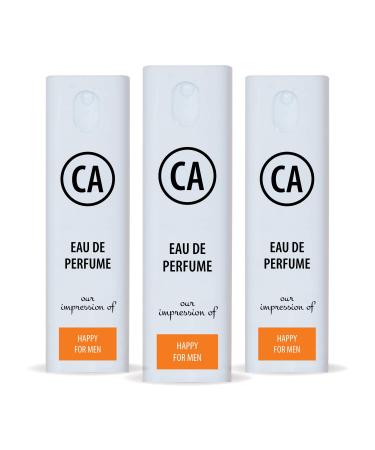 CA Perfume Impression of Happy For Men Travel Size Refillable Atomizer Sample Replica Fragrance Eau de Parfum/Cologne Sprayer (0.3 Fl Oz/10 ml) X3
