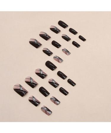 Medium Square Dark Red Press on Nails - Glitter Full Cover Holiday Fake Nails with Geometric Pattern - Buy Online on GoSupps.com