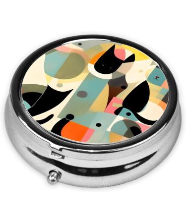 Mid-Century Modern Art Cat Round Pill Box - 3 Compartments Portable Organizer for Purse & Pocket | Travel-Friendly - Buy Online on GoSupps.com