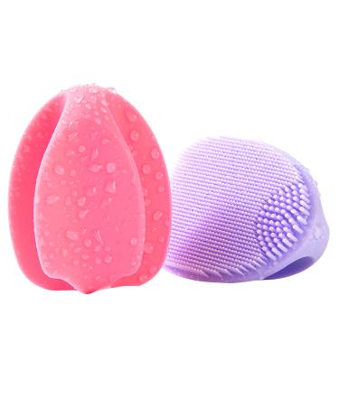 Nouthimo Silicone Baby Cradle Cap Brush,Baby Bath Brush, Exfoliate and Gentle Massage for Dry Skin,Sensitive Skin (Pink + Purple)