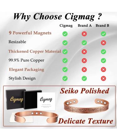 Cigmag 9X Lymphatic Drainage Copper Magnetic Bracelet for Women - Tree of Life Pattern | Adjustable Ultra Strength Magnet | 99% Pure Copper | Gift Box Included - Buy Online on GoSupps.com