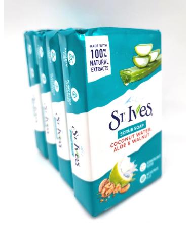 St. Ives' Scrub Bar Soap with Coconut Water Aloe and Walnut (4 Packs)