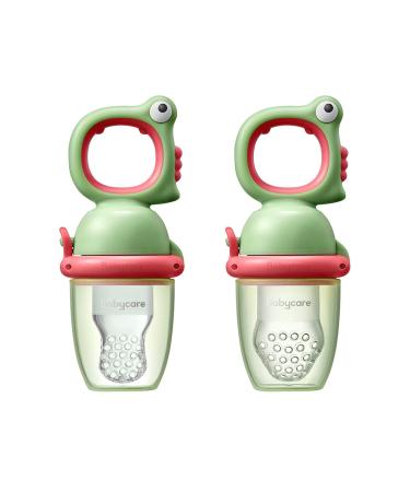Bc Babycare Baby Food Feeder Pacifiers Two Size Baby Fruit Pacifier Feeder 2 Pack for Different Month Age Baby Silicone Food Grade Infant Teether Training Massaging Toy Could Rotate to Squeeze Green
