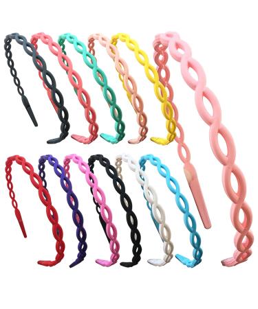 12pcs Chain Plastic Headbands for Girls Women Colorful Headbands with Teeth For Kids Teens Chain Headbands