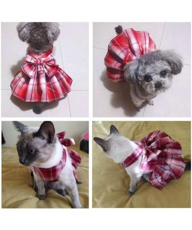 Oyccen Dog Grid Dress Harness & Leash Set - Stylish Bow Tie Princess Pet Clothes for Small Dogs & Cats - Red - Buy Online on GoSupps.com